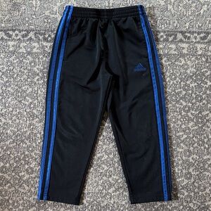 Adidas Kids Black Joggers with Blue Stripes 4